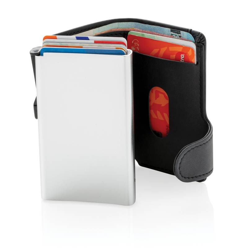 Hliníkové RFID puzdro na karty s PU peňaženkou, čierna